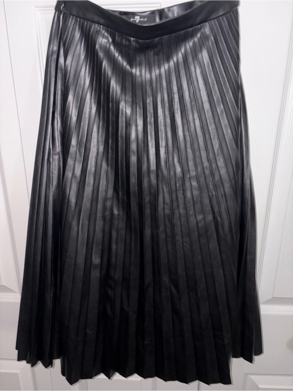 7 For All Mankind Black Pleated A-Line Faux Leather Skirt